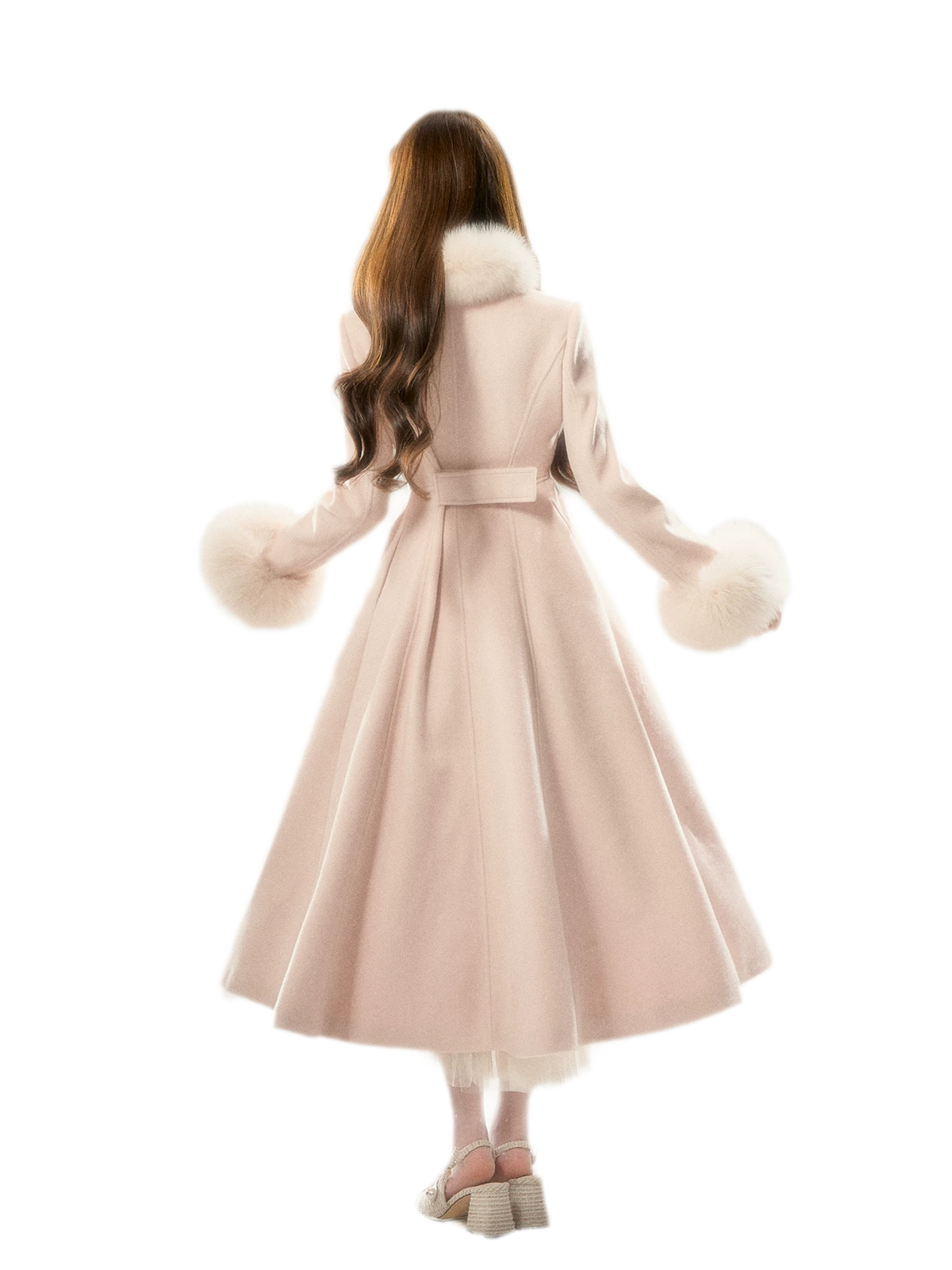 Double-Breasted Cinched Wool Blend Coat