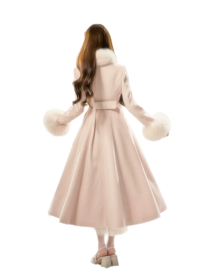 Double-Breasted Cinched Wool Blend Coat