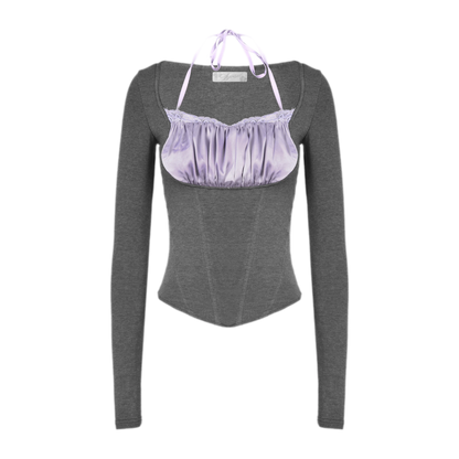 Top de base de encaje elástico con cuello halter