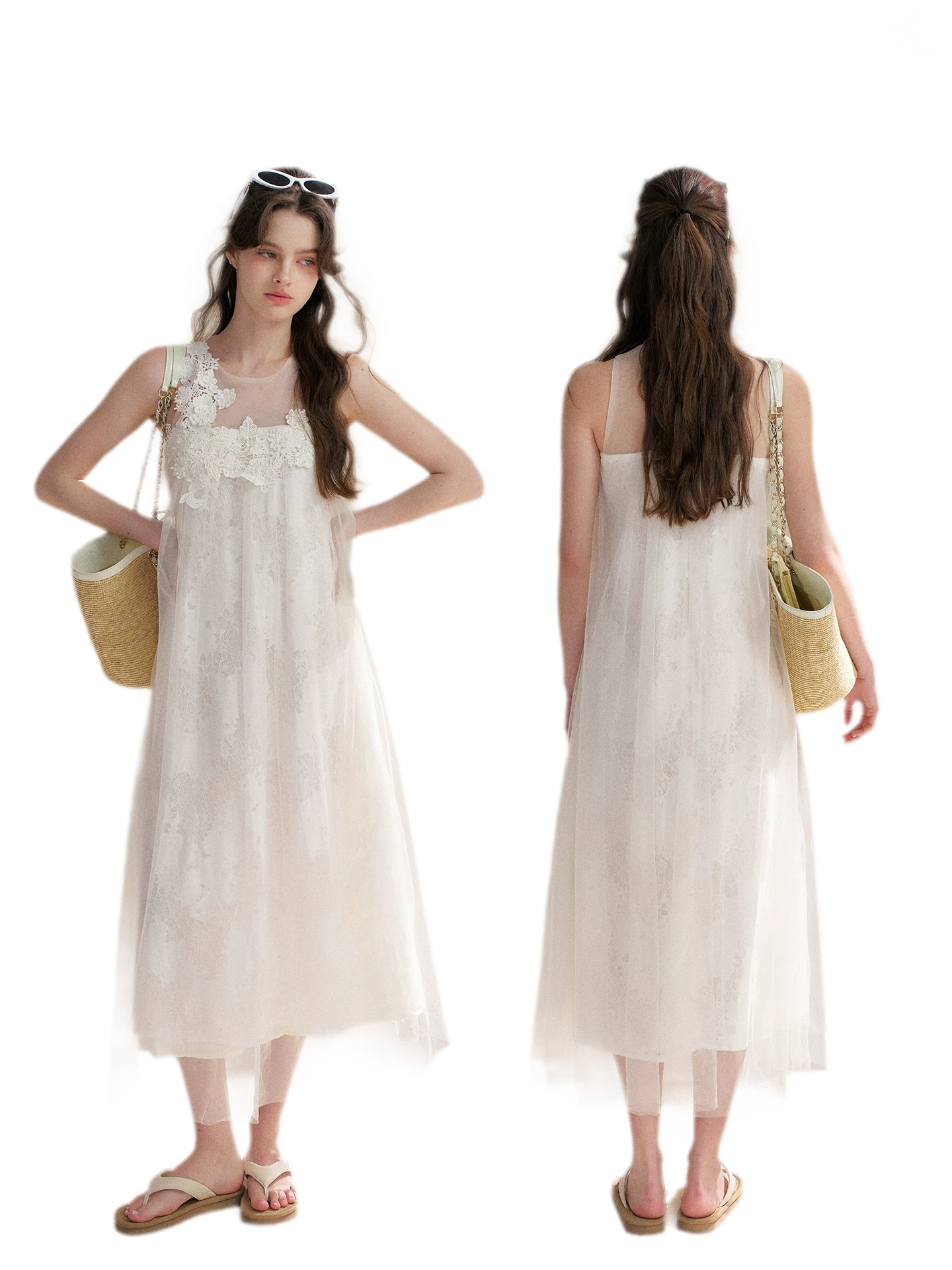 Sleeveless Mesh Lace Dress