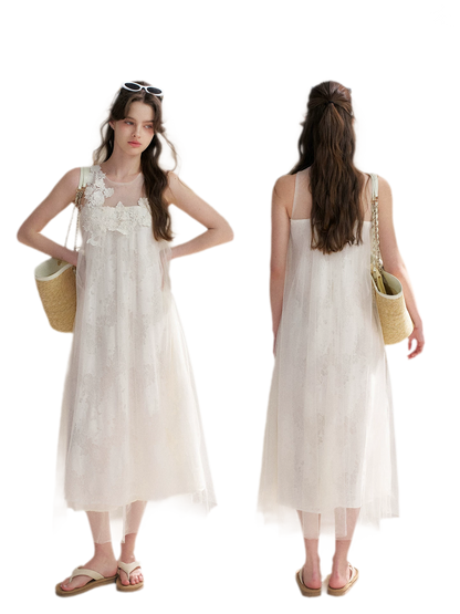 Sleeveless Mesh Lace Dress