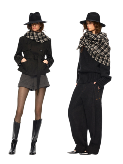 Wool Plaid Fringed Scarf