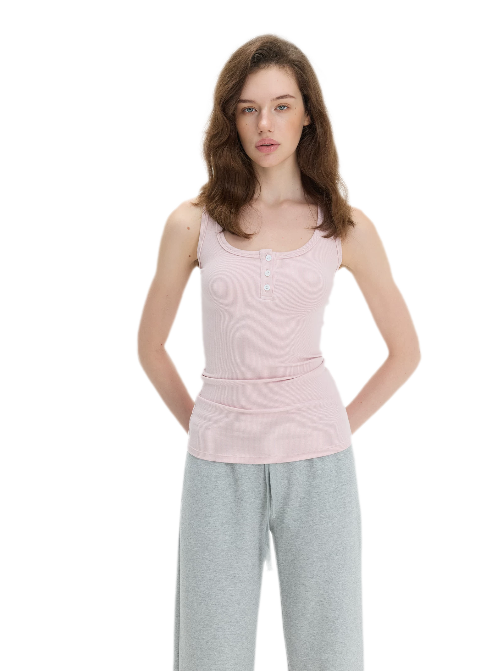 Ribbed Slim-Fit Henley Tank