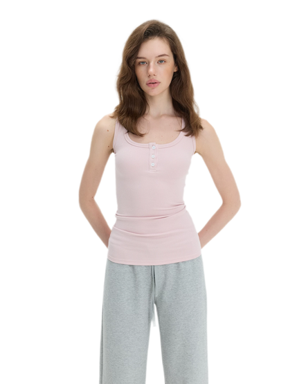 Ribbed Slim-Fit Henley Tank