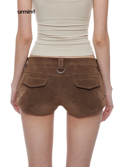 Suede-Effect Low-Rise Shorts