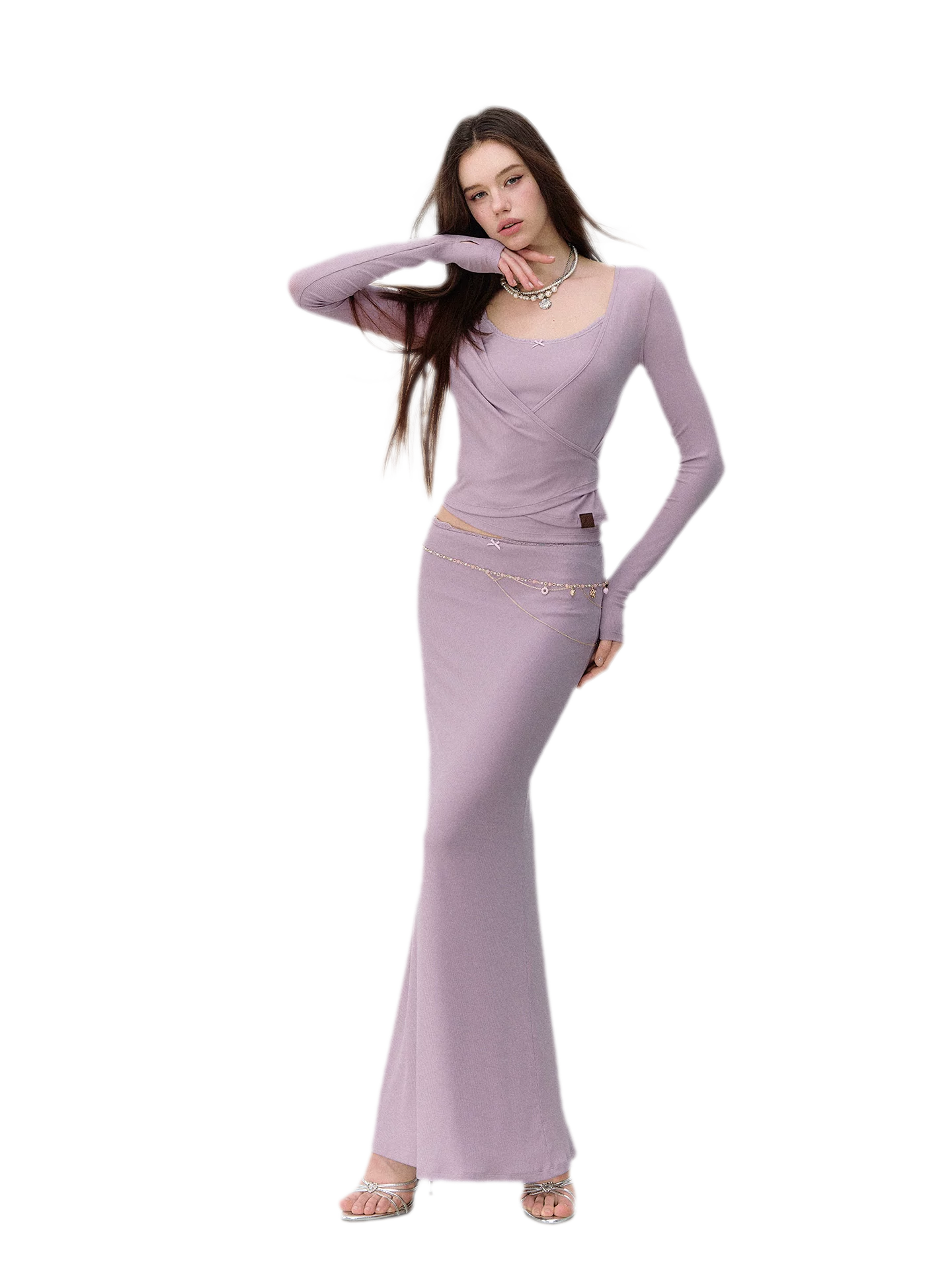 X-line Lace Trim Camisole, Pullover &amp; Mermaid Skirt