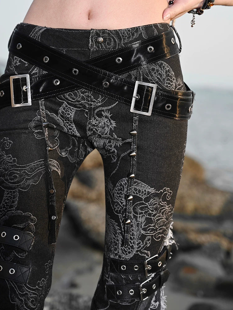Dragon Graphic Flared Jeans