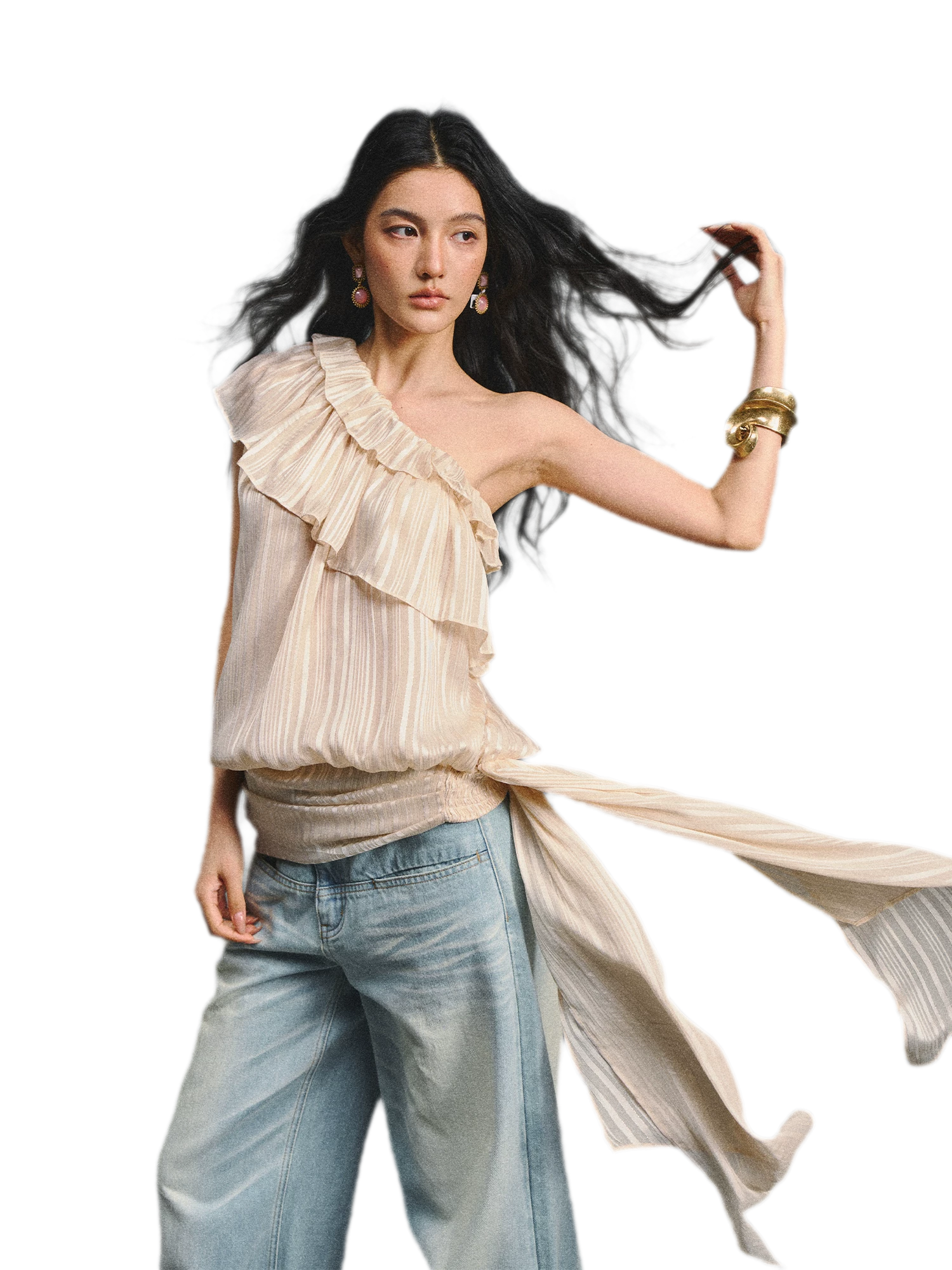 Asymmetric Ruffle Shoulder Top