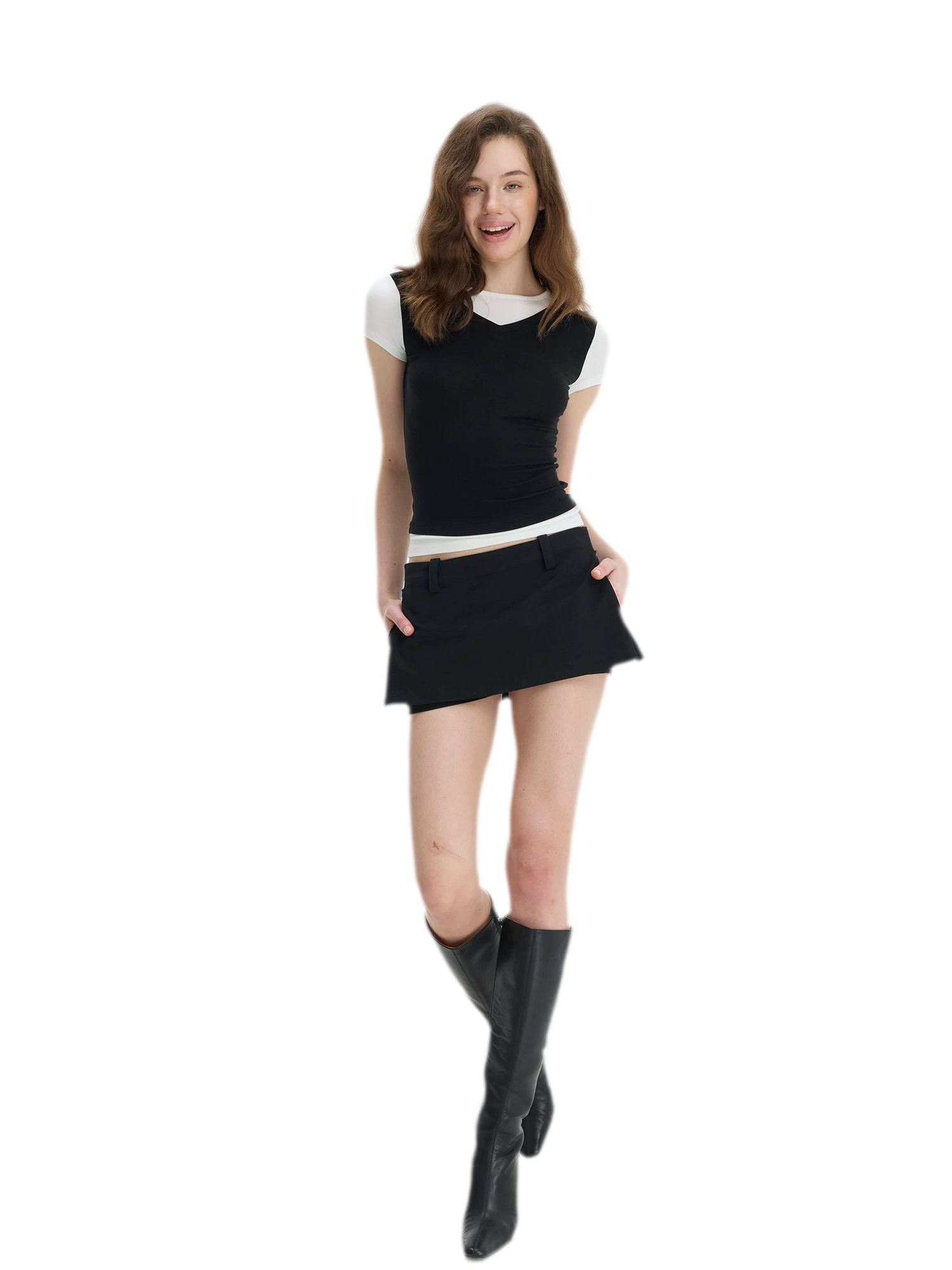 Contrast Faux Two-Piece T-Shirt