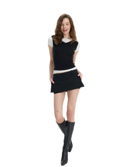 Contrast Faux Two-Piece T-Shirt