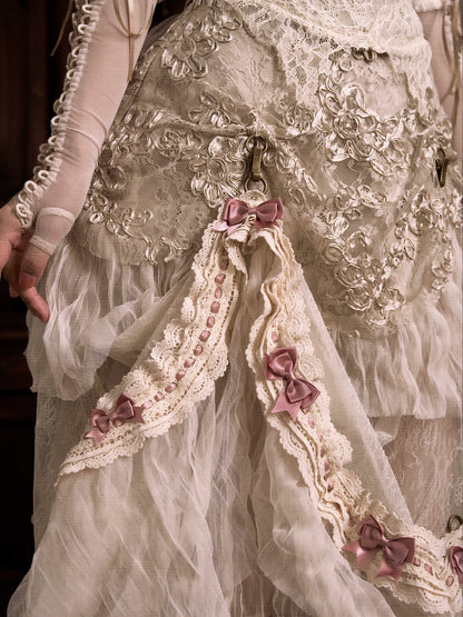 Embroidered Bustle Train Skirt
