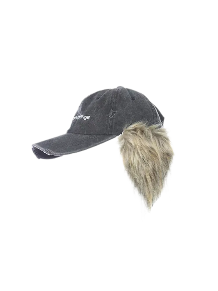 Distressed Faux Fur Cap
