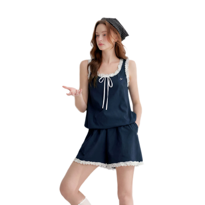 Lace Trim Embroidered Set