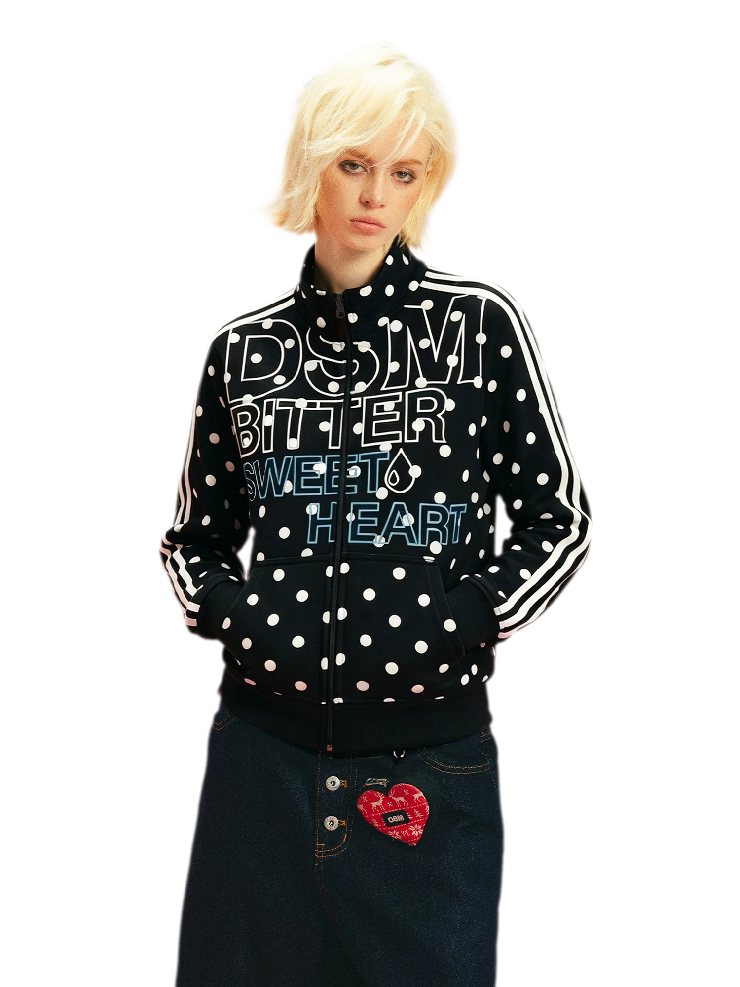Polka Dot Stand-Collar Sweatshirt