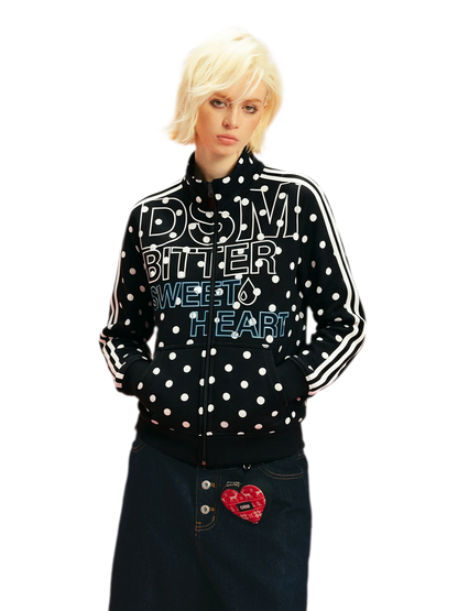 Polka Dot Stand-Collar Sweatshirt