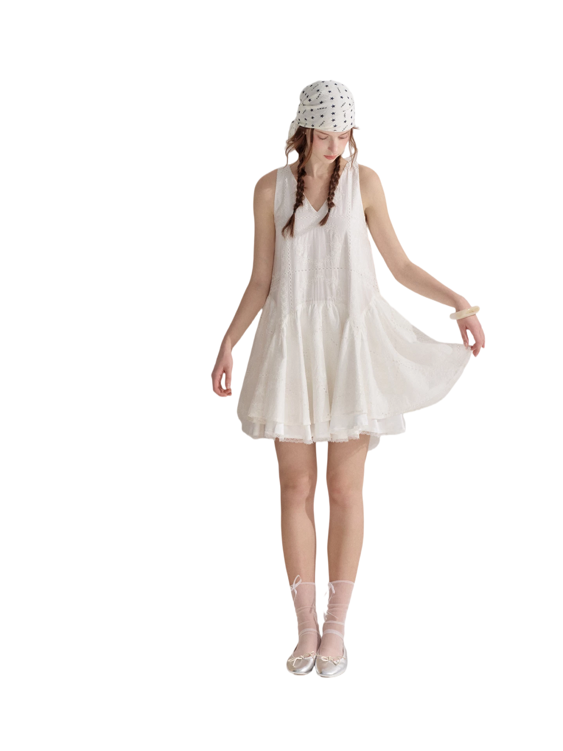 Soft White Embroidered Sleeveless Dress