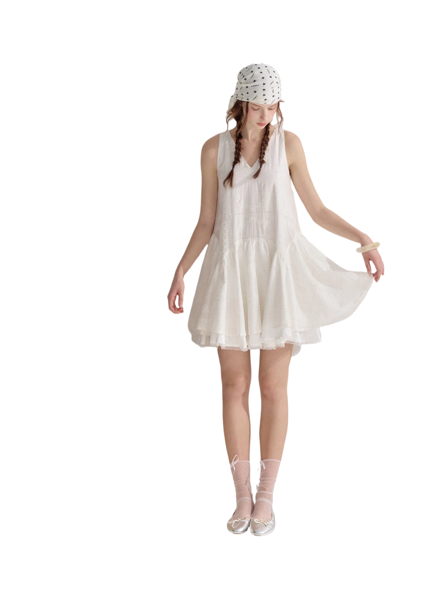 Soft White Embroidered Sleeveless Dress