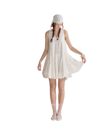 Soft White Embroidered Sleeveless Dress