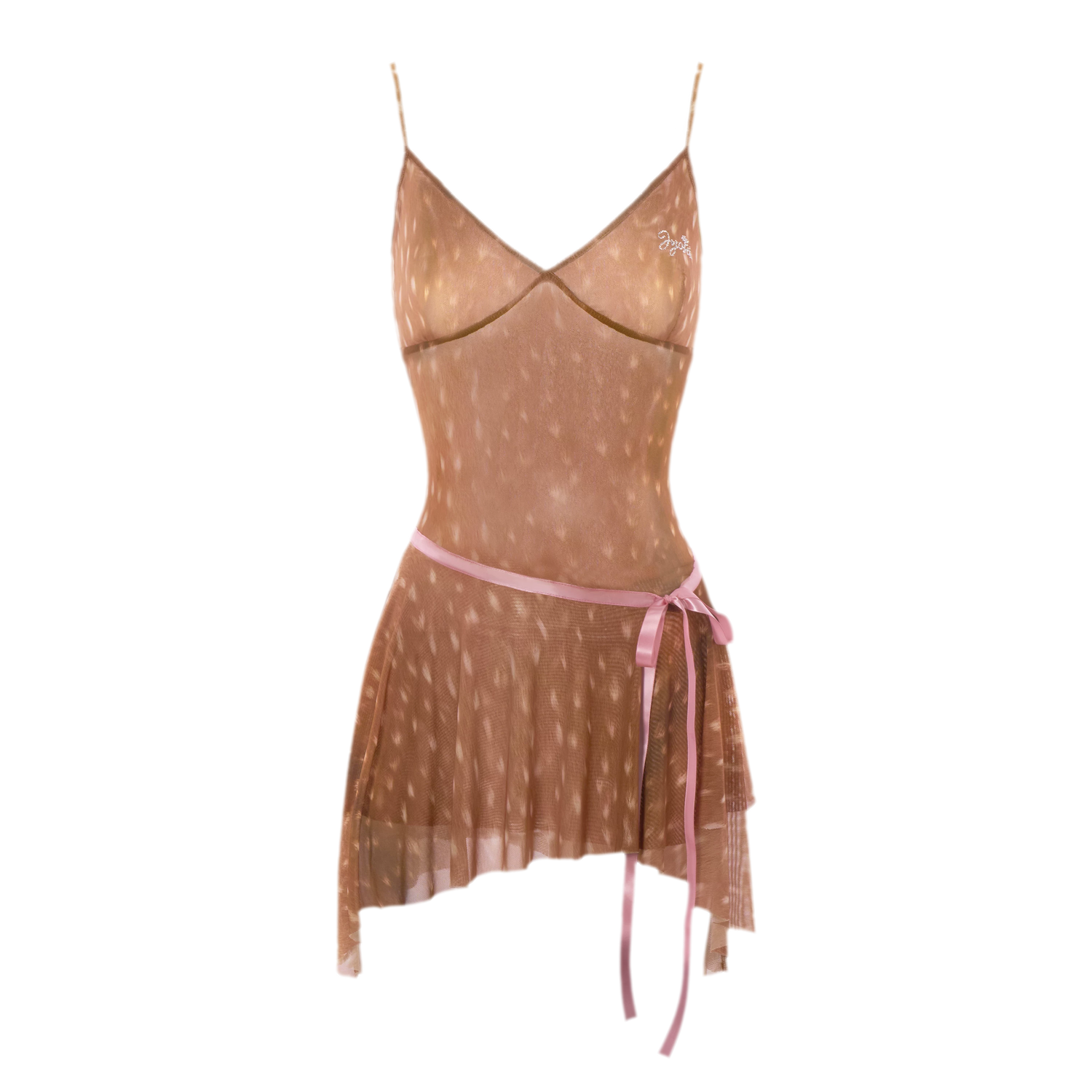 Deer Print Sheer Ribbon Dress