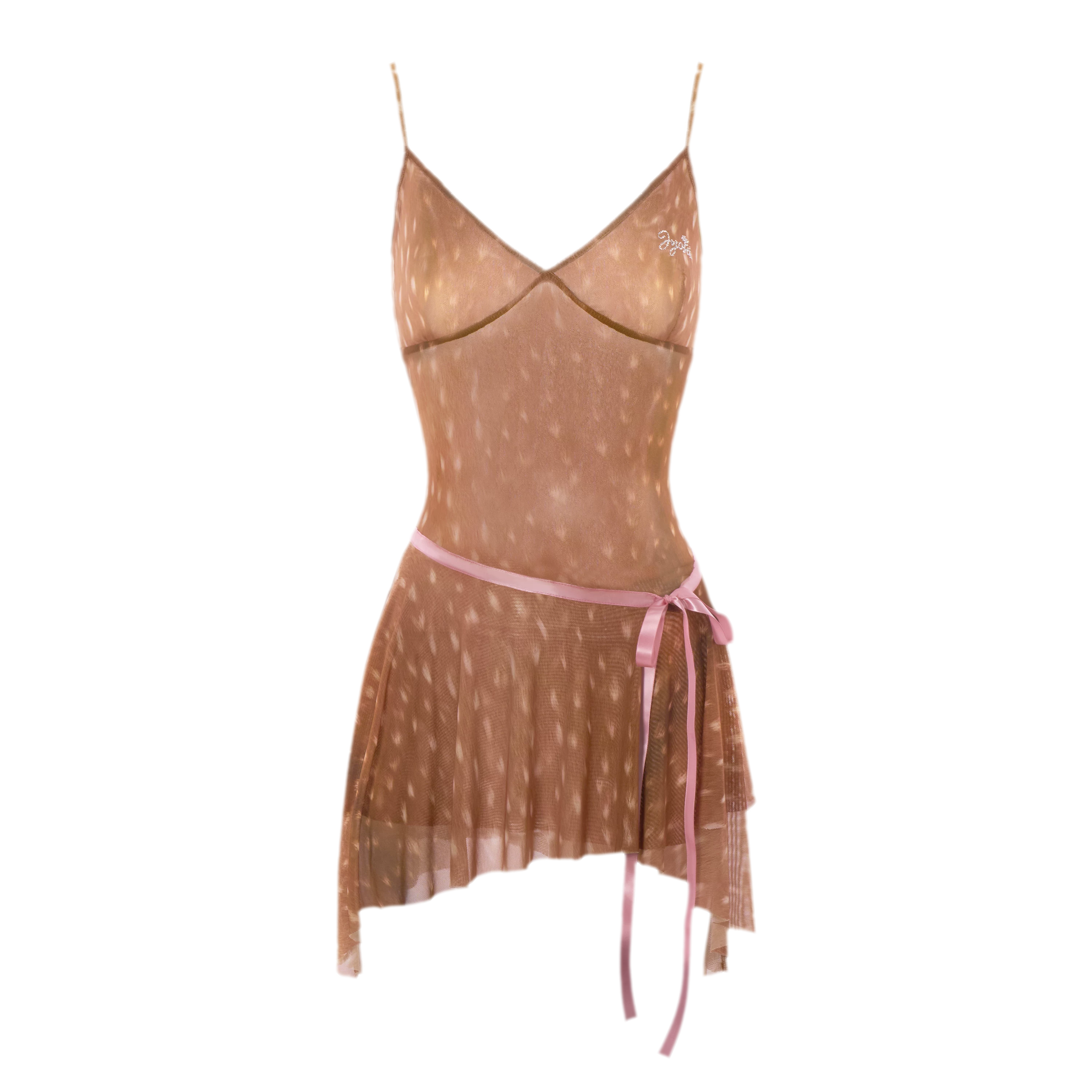 Deer Print Sheer Ribbon Dress