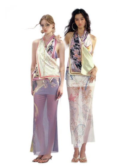 Island Climate Printed Mesh Camisole &amp; Skirt Set