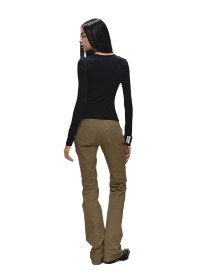 Vintage Distressed Khaki Slim Fit Casual Pants
