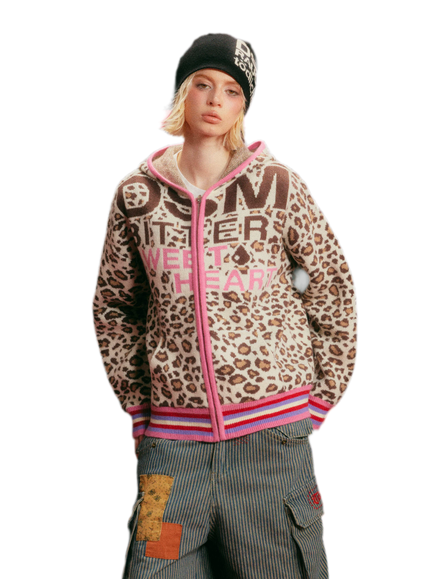 Leopard Jacquard Hooded Cardigan
