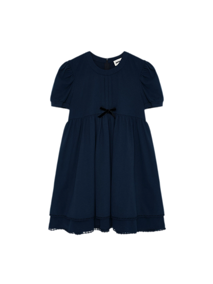 Cotton Puff Sleeve Bow Dress