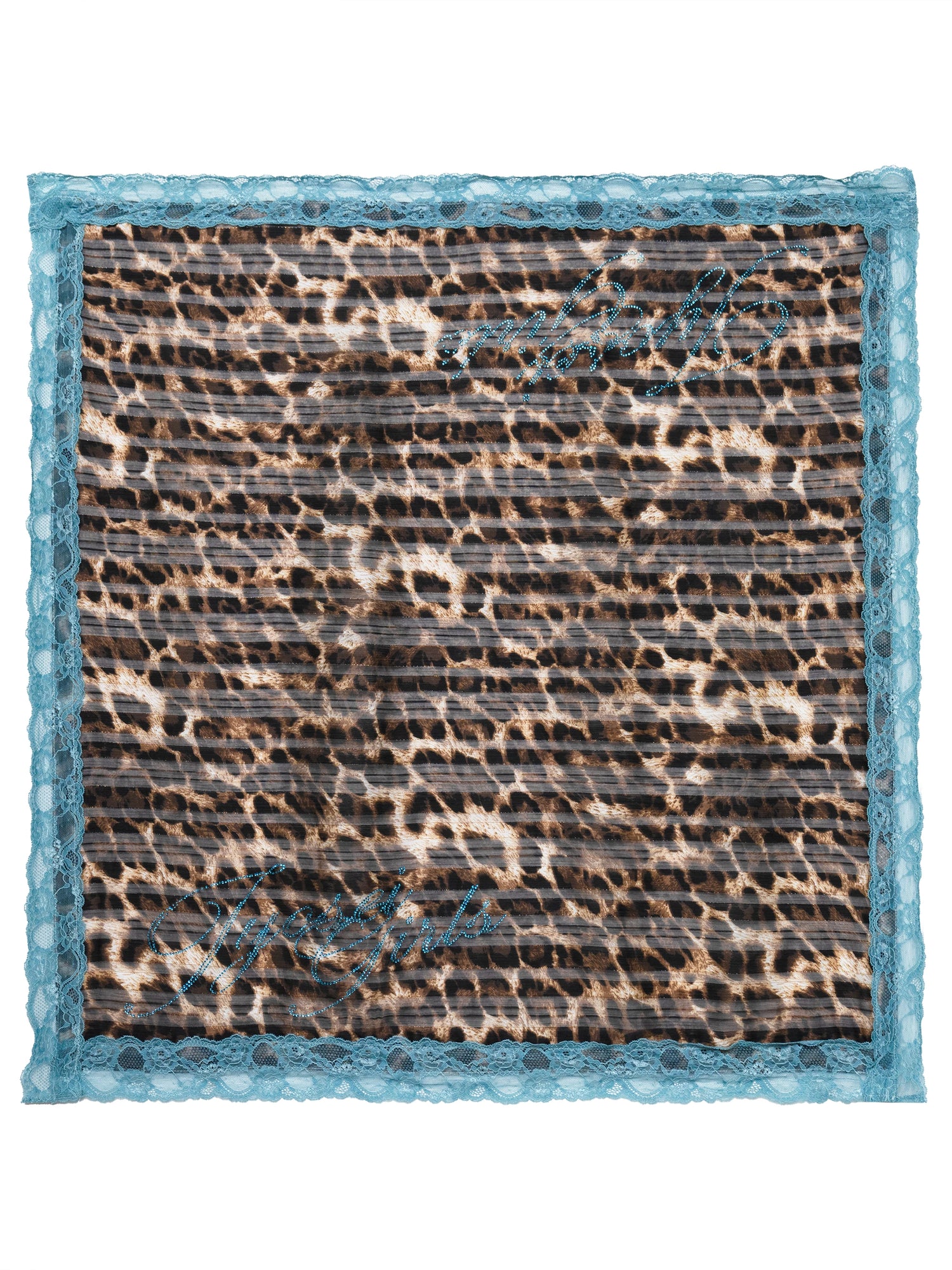 Peacock Blue Lace Leopard Print Chiffon Scarf