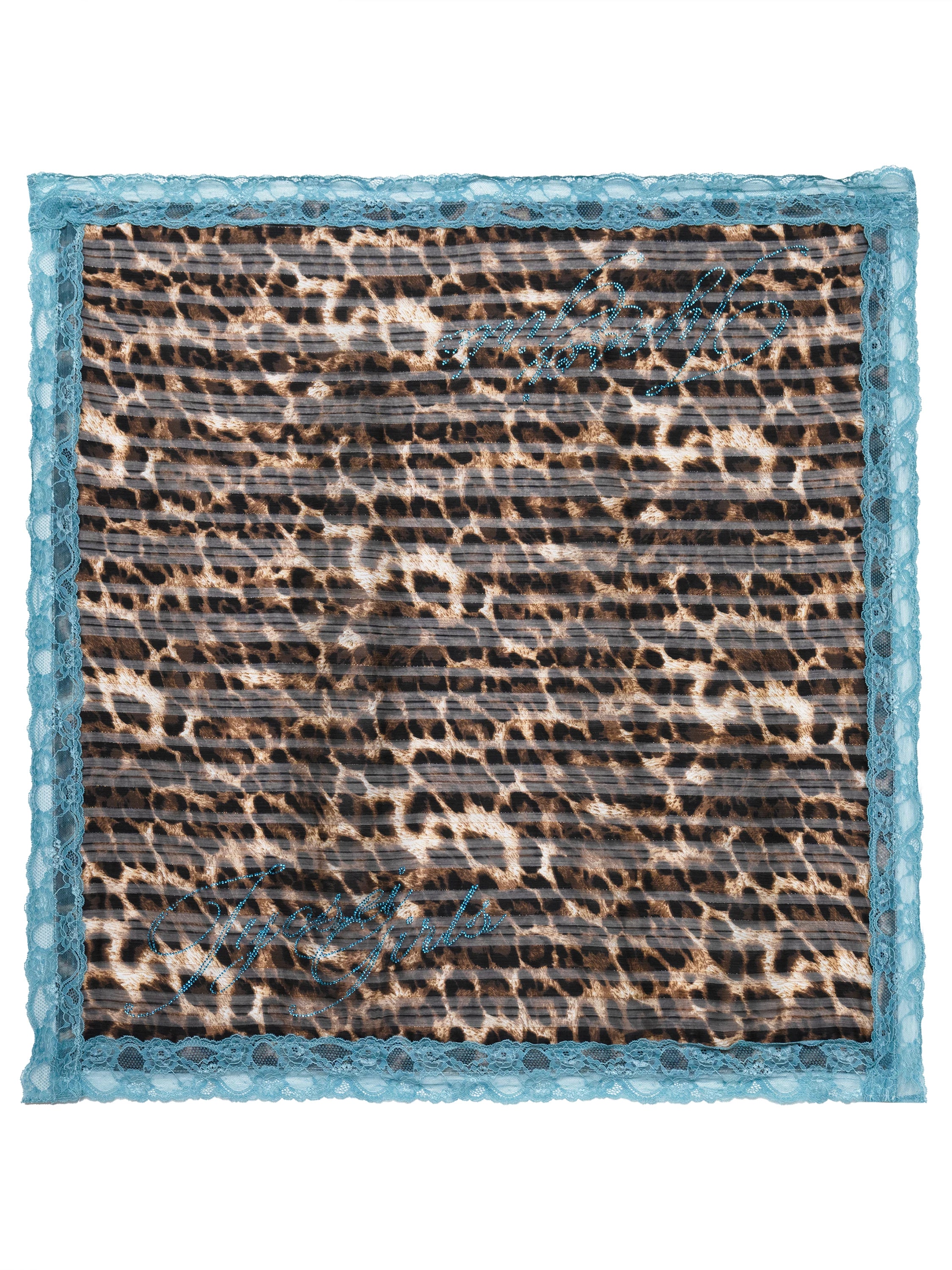 Peacock Blue Lace Leopard Print Chiffon Scarf