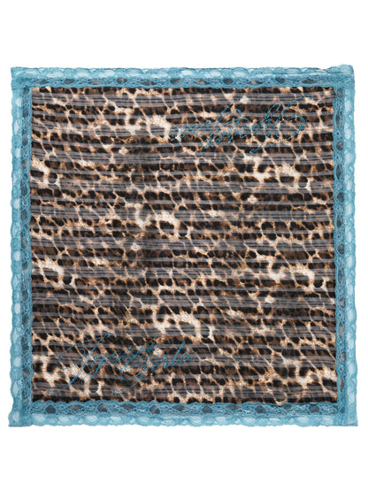 Peacock Blue Lace Leopard Print Chiffon Scarf