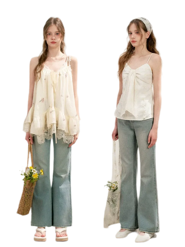 Lace Trim Flare Jeans