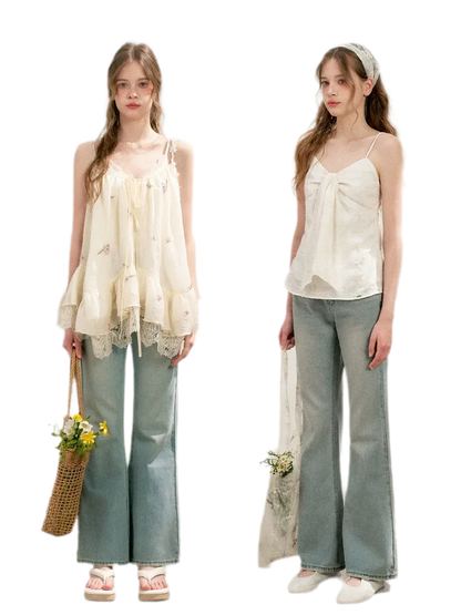 Lace Trim Flare Jeans