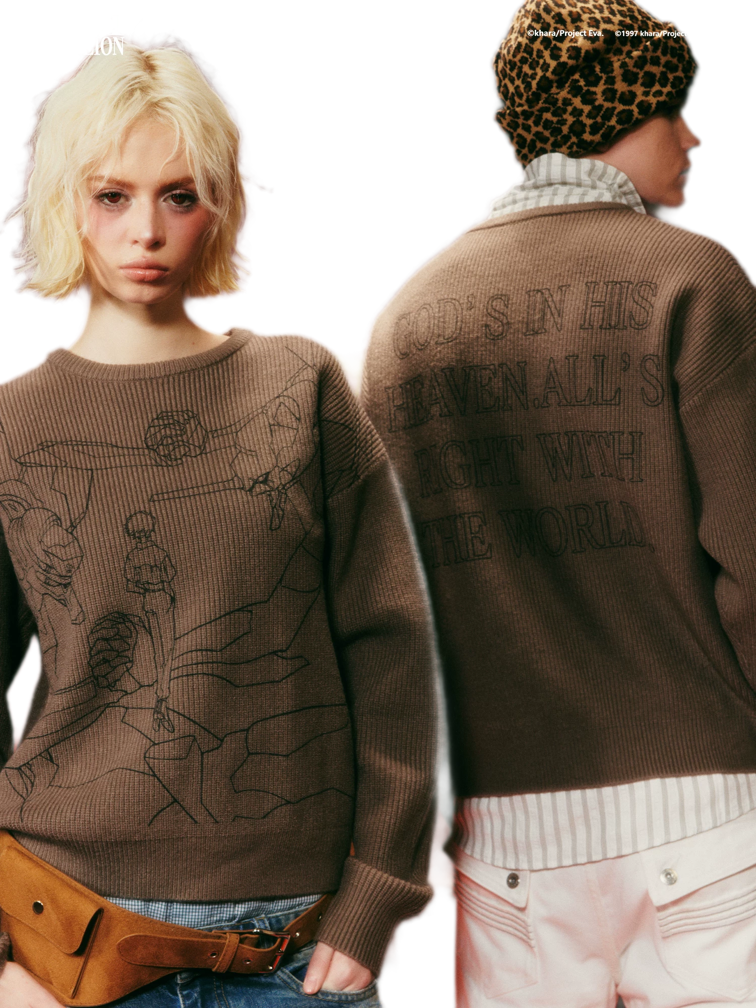 Rib-Knit Linework Graphic Sweater