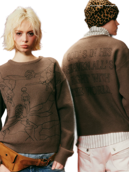 Rib-Knit Linework Graphic Sweater