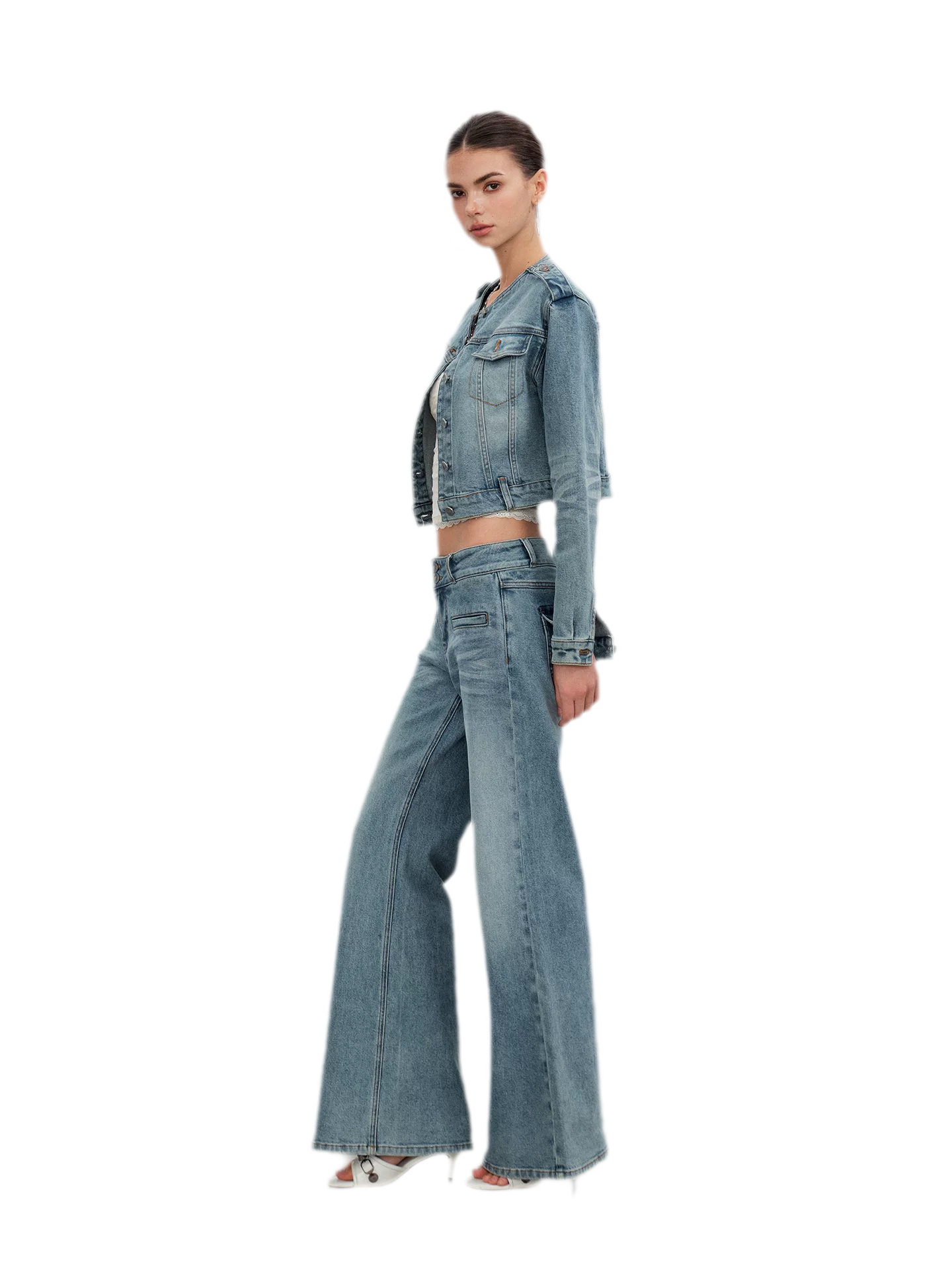 Washed Cat-Whisker Flare Jeans