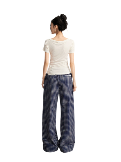 Plaid Wide-Leg Trousers