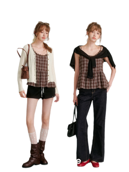 Textured Plaid Lace Top