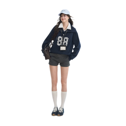 Lace Appliqué Cropped Sweatshirt