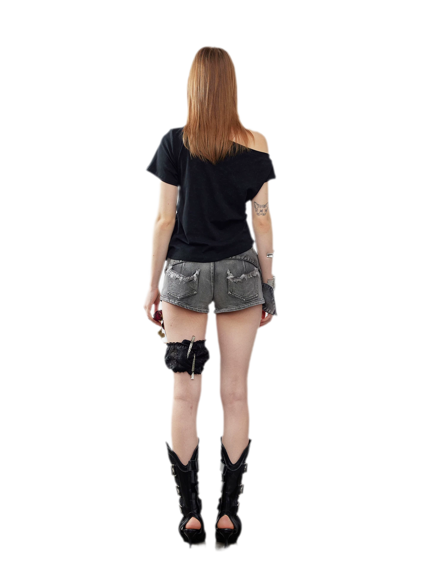 Washed Denim Asymmetrical Shorts