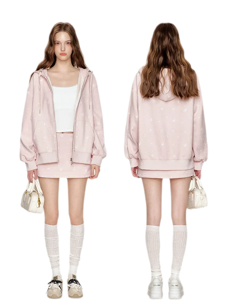 Cotton Rose Print Hooded Set