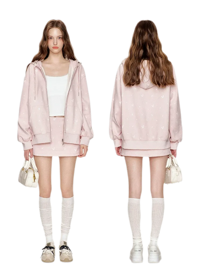 Cotton Rose Print Hooded Set
