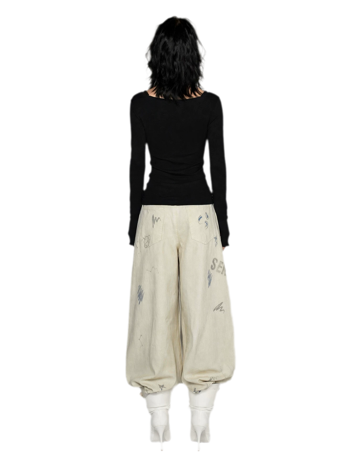 Textured Ruched Slim Long-Sleeve Top