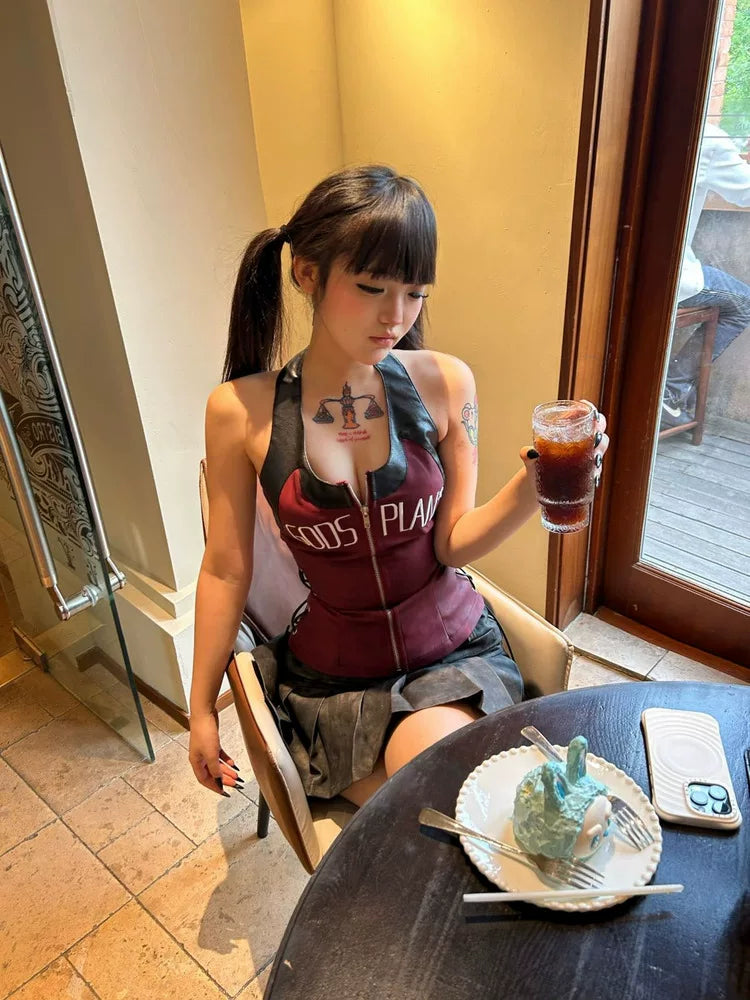 Colorblock Corset Halter Tank Top