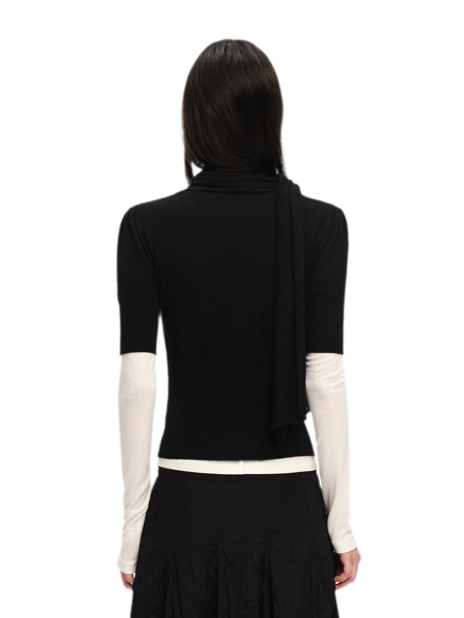 Wool-Blend Scarf-Neck Knit Top