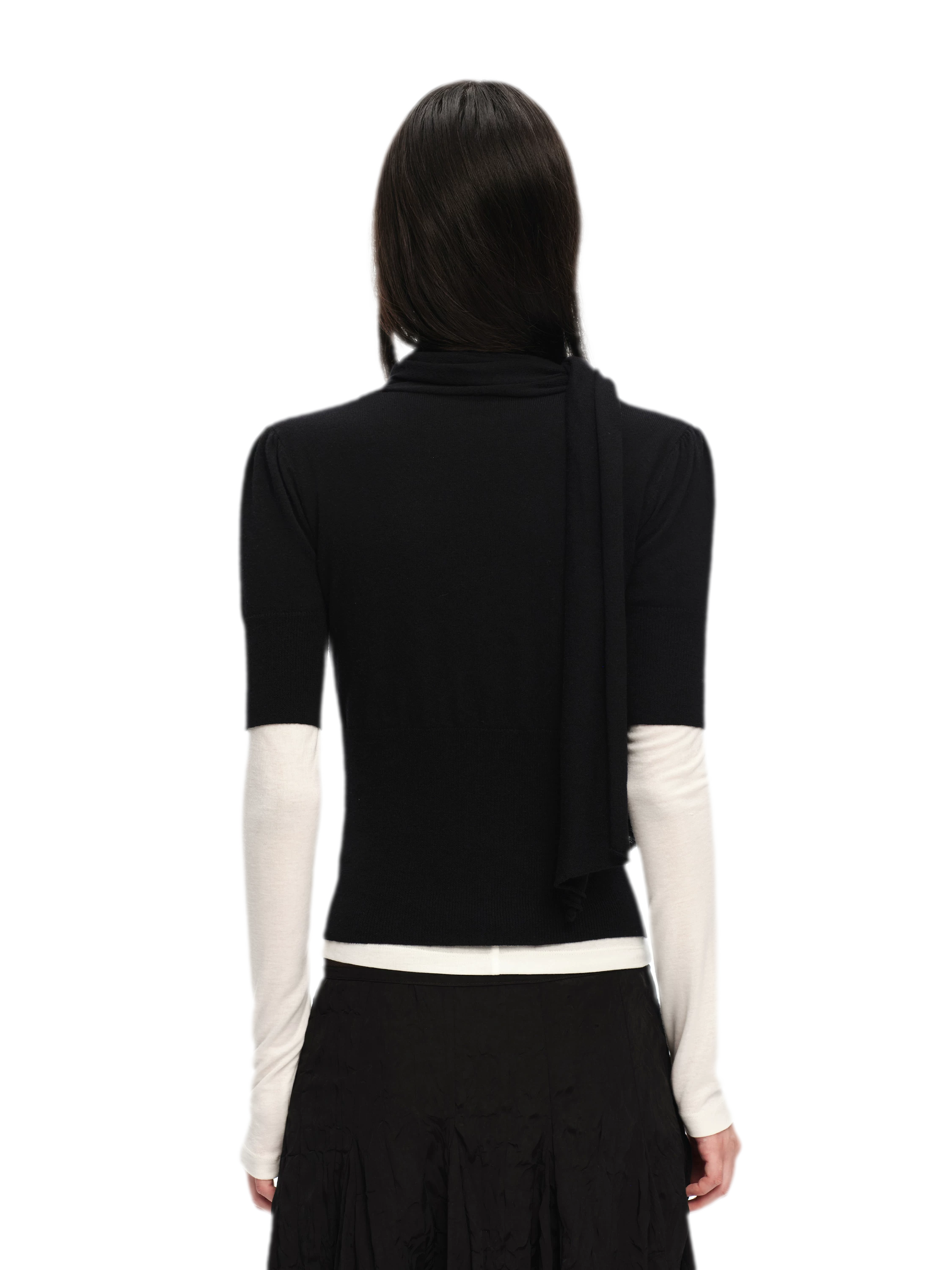 Wool-Blend Scarf-Neck Knit Top