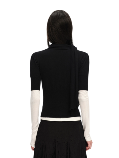 Wool-Blend Scarf-Neck Knit Top