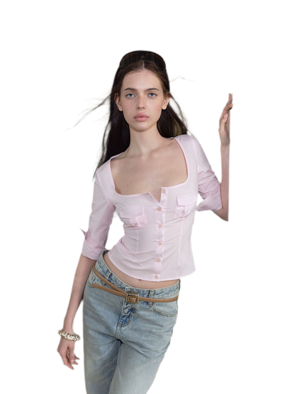 Vintage Square Neck Slim Fit Shirt