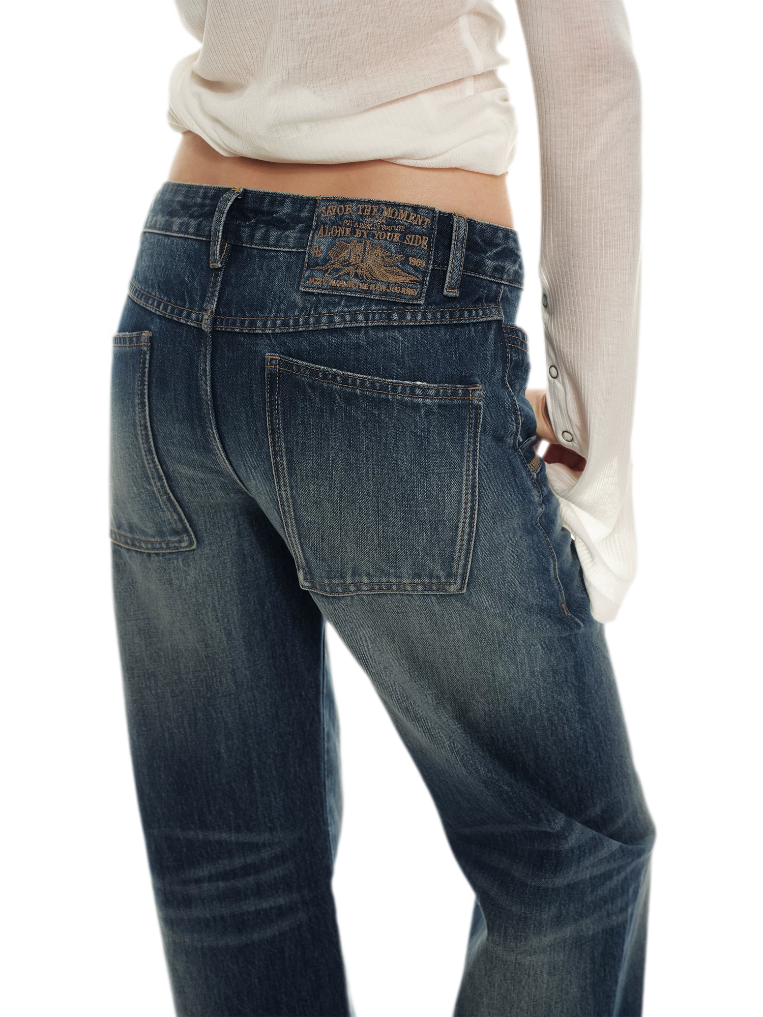 Classic Vintage Washed Distressed Wide-Leg Jeans
