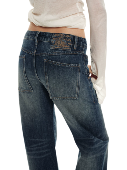 Classic Vintage Washed Distressed Wide-Leg Jeans